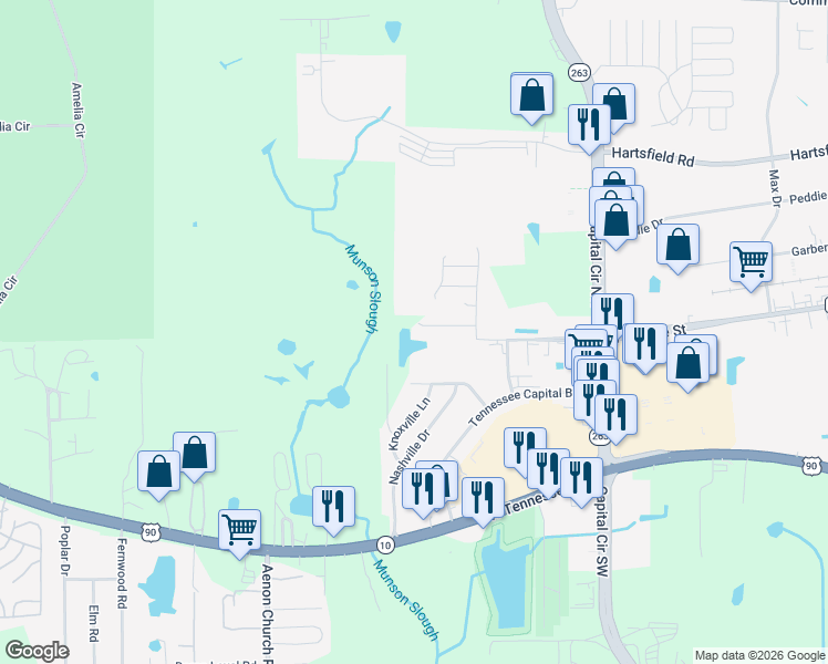 map of restaurants, bars, coffee shops, grocery stores, and more near 5363 Falling Star Road in Tallahassee