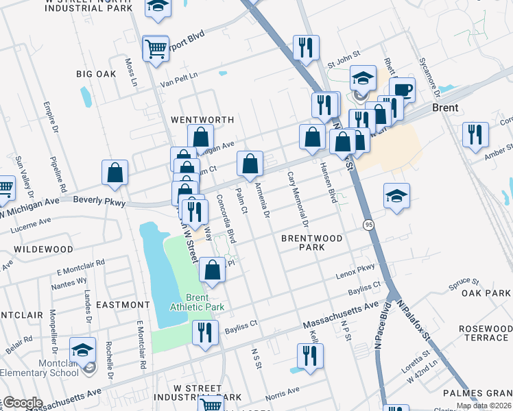 map of restaurants, bars, coffee shops, grocery stores, and more near 609 Armenia Drive in Pensacola