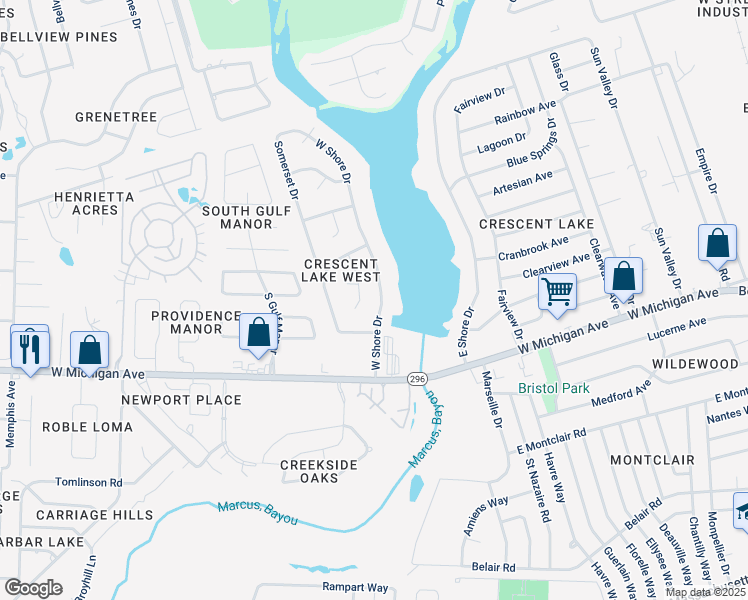 map of restaurants, bars, coffee shops, grocery stores, and more near 5650 West Shore Drive in Pensacola