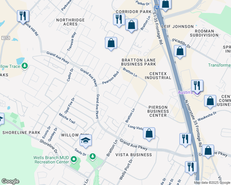 map of restaurants, bars, coffee shops, grocery stores, and more near 15913 Cessida Street in Austin