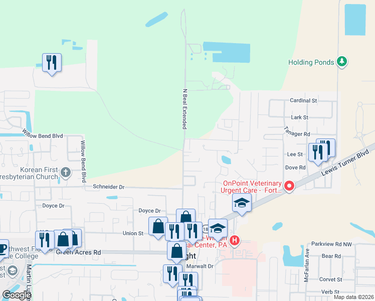 map of restaurants, bars, coffee shops, grocery stores, and more near 1465 North Beal Extended in Fort Walton Beach
