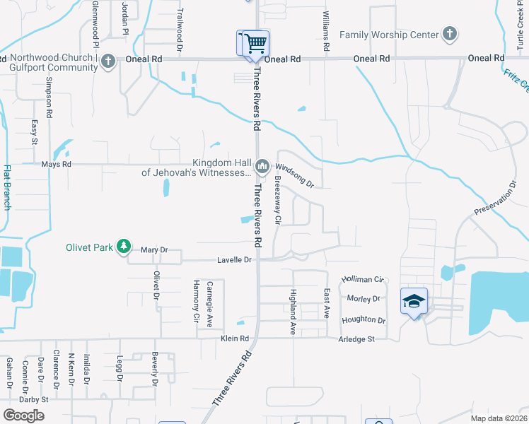 map of restaurants, bars, coffee shops, grocery stores, and more near 12241 Breezeway Circle in Gulfport