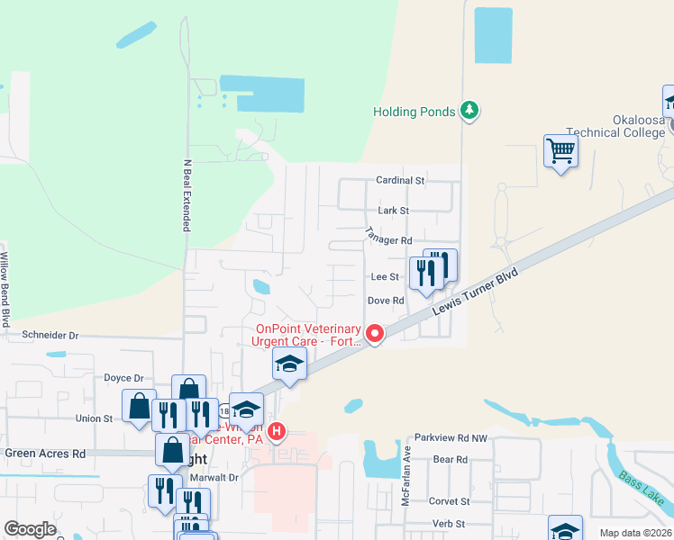 map of restaurants, bars, coffee shops, grocery stores, and more near 1958 Chesapeake Ridge in Fort Walton Beach