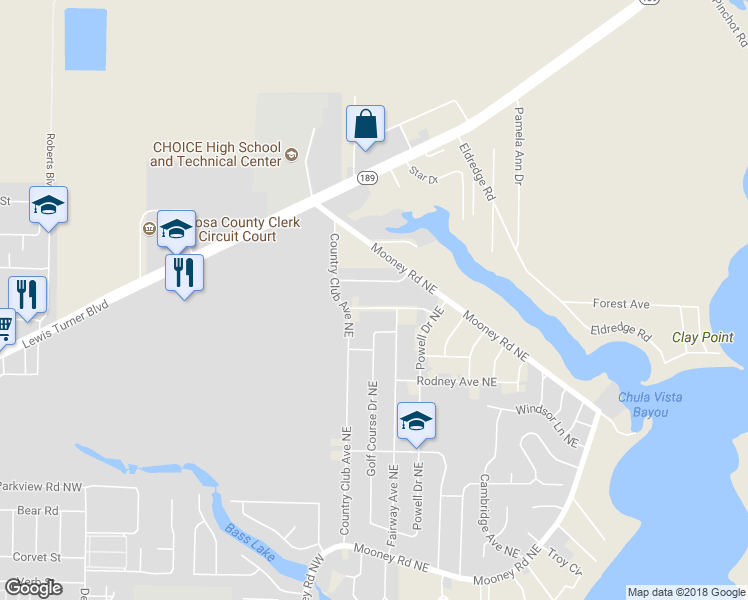 map of restaurants, bars, coffee shops, grocery stores, and more near 7 Wedgewood Lane Northeast in Fort Walton Beach