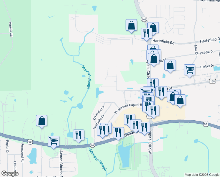 map of restaurants, bars, coffee shops, grocery stores, and more near 5335 Falling Star Road in Tallahassee