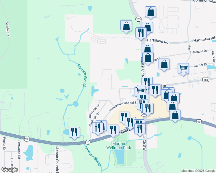 map of restaurants, bars, coffee shops, grocery stores, and more near 5311 Falling Star Road in Tallahassee