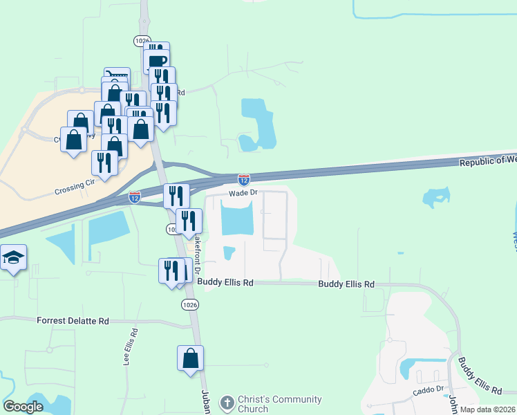 map of restaurants, bars, coffee shops, grocery stores, and more near 27269 West Lakeside Drive in Denham Springs