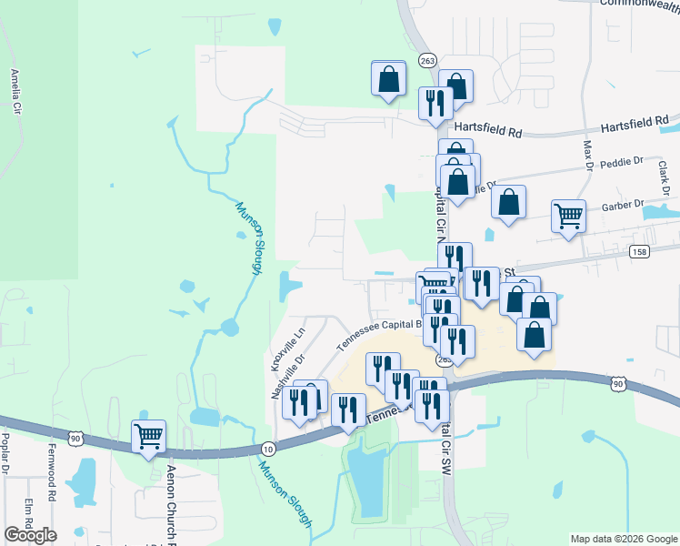map of restaurants, bars, coffee shops, grocery stores, and more near 5299 Falling Star Road in Tallahassee