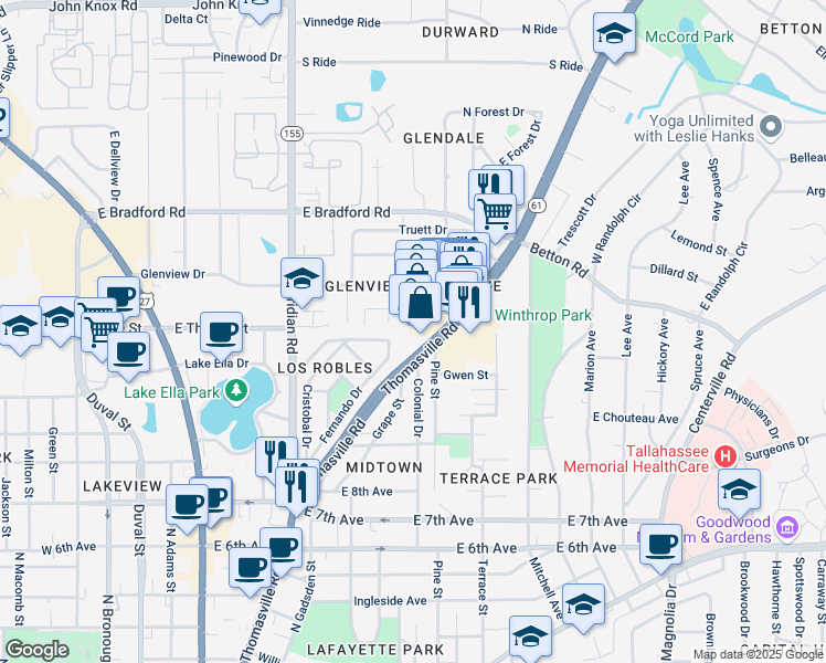 map of restaurants, bars, coffee shops, grocery stores, and more near 1665 Fernando Drive in Tallahassee