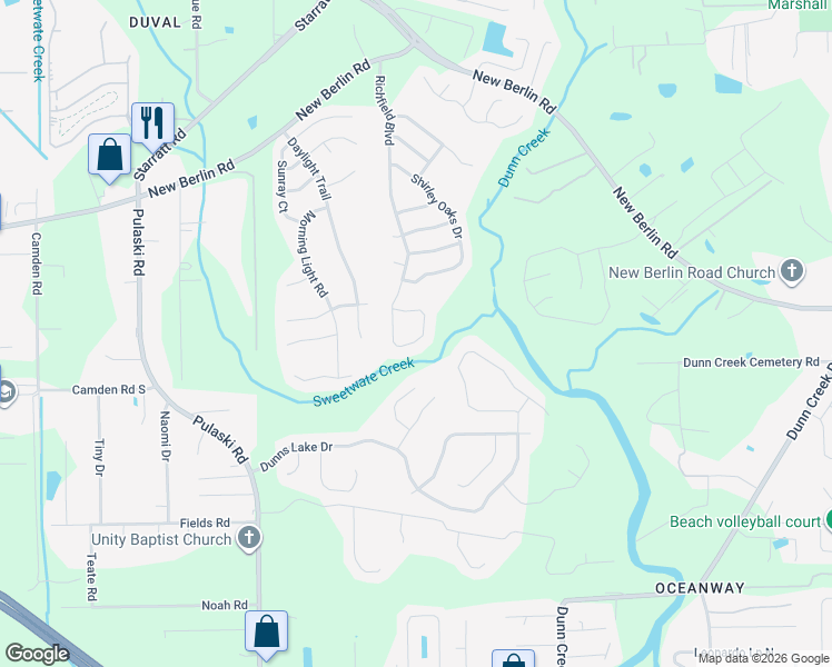 map of restaurants, bars, coffee shops, grocery stores, and more near 1426 Samantha Circle North in Jacksonville