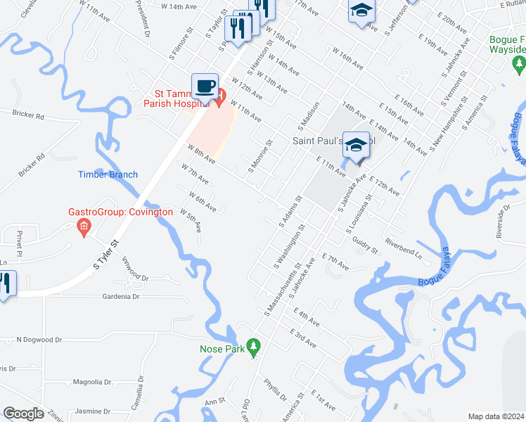 map of restaurants, bars, coffee shops, grocery stores, and more near 5 Penny Lane in Covington