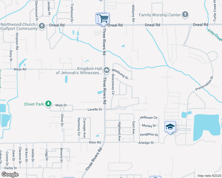map of restaurants, bars, coffee shops, grocery stores, and more near 12241 Breezeway Circle in Gulfport