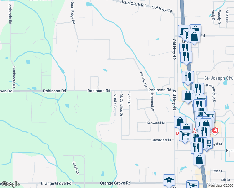 map of restaurants, bars, coffee shops, grocery stores, and more near 12248 5 Oaks Drive in Gulfport