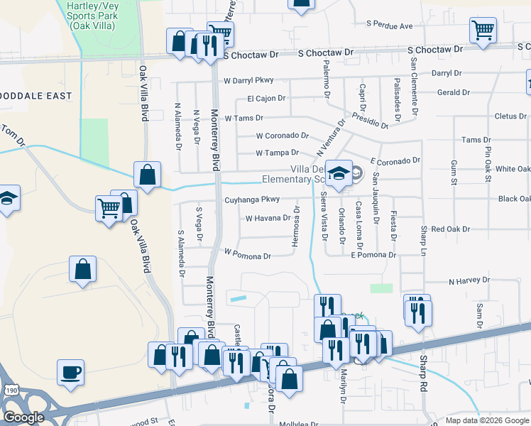 map of restaurants, bars, coffee shops, grocery stores, and more near 9435 West Havana Drive in Baton Rouge