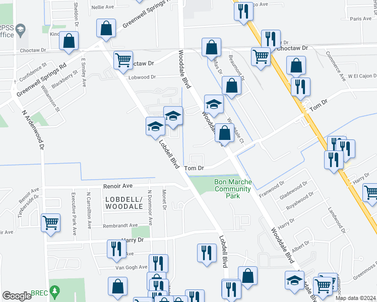 map of restaurants, bars, coffee shops, grocery stores, and more near 7230 Exchange Place in Baton Rouge