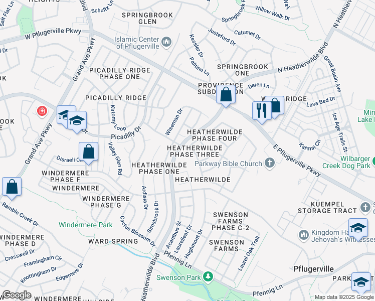 map of restaurants, bars, coffee shops, grocery stores, and more near 1510 Amber Day Drive in Pflugerville