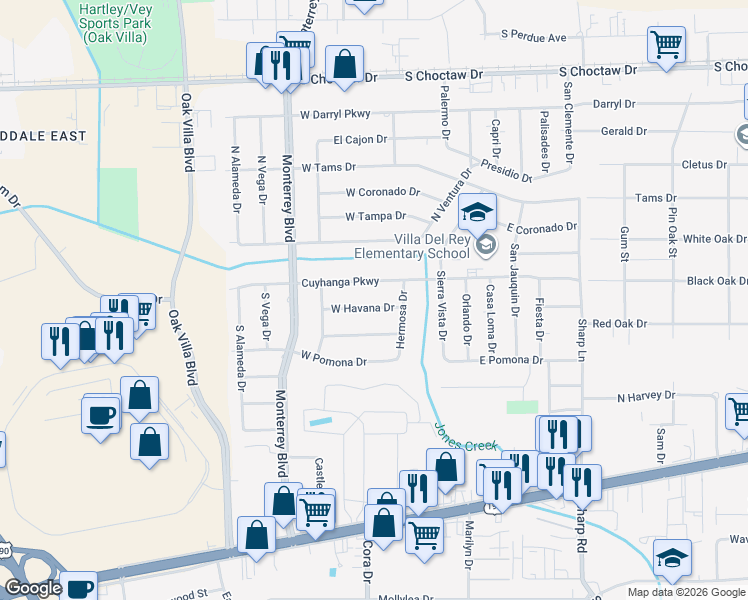 map of restaurants, bars, coffee shops, grocery stores, and more near 9435 West Havana Drive in Baton Rouge