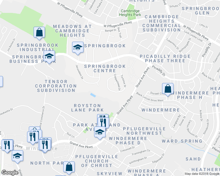 map of restaurants, bars, coffee shops, grocery stores, and more near 16846 Tortoise Street in Round Rock