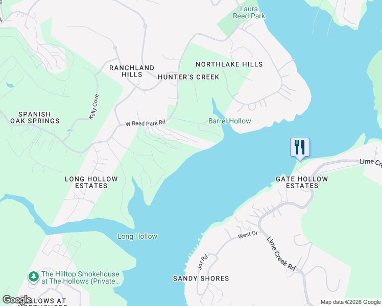map of restaurants, bars, coffee shops, grocery stores, and more near 17745 West Reed Park Road in Jonestown