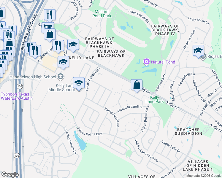 map of restaurants, bars, coffee shops, grocery stores, and more near 2708 Quiet Water Pass in Pflugerville