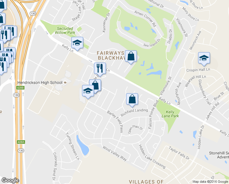 map of restaurants, bars, coffee shops, grocery stores, and more near 2708 Quiet Water Pass in Pflugerville