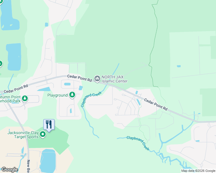map of restaurants, bars, coffee shops, grocery stores, and more near 4499 Cedar Point Road in Jacksonville