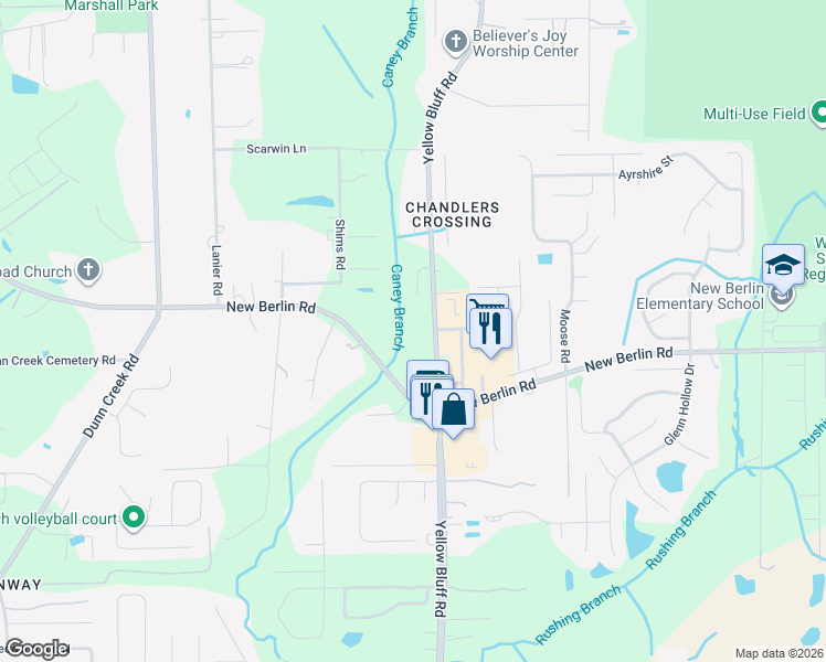 map of restaurants, bars, coffee shops, grocery stores, and more near 12544 Yellow Bluff Road in Jacksonville