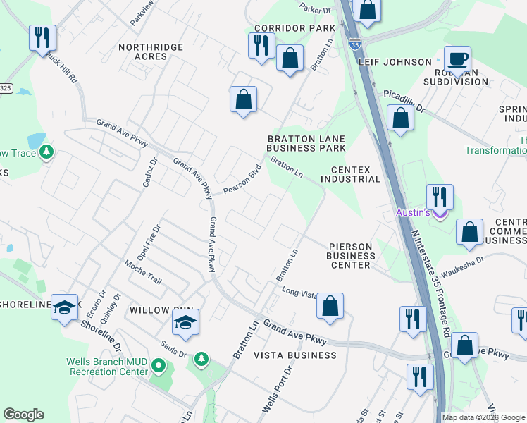 map of restaurants, bars, coffee shops, grocery stores, and more near 15913 Cessida Street in Austin