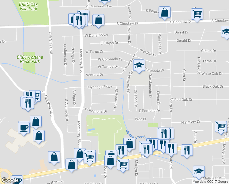 map of restaurants, bars, coffee shops, grocery stores, and more near 9567 West Havana Drive in Baton Rouge