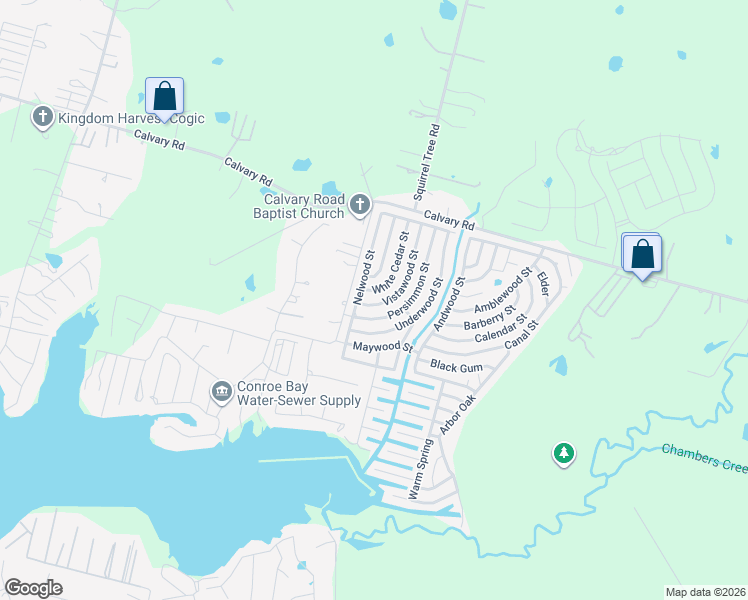 map of restaurants, bars, coffee shops, grocery stores, and more near 11617 Vistawood Street in Willis