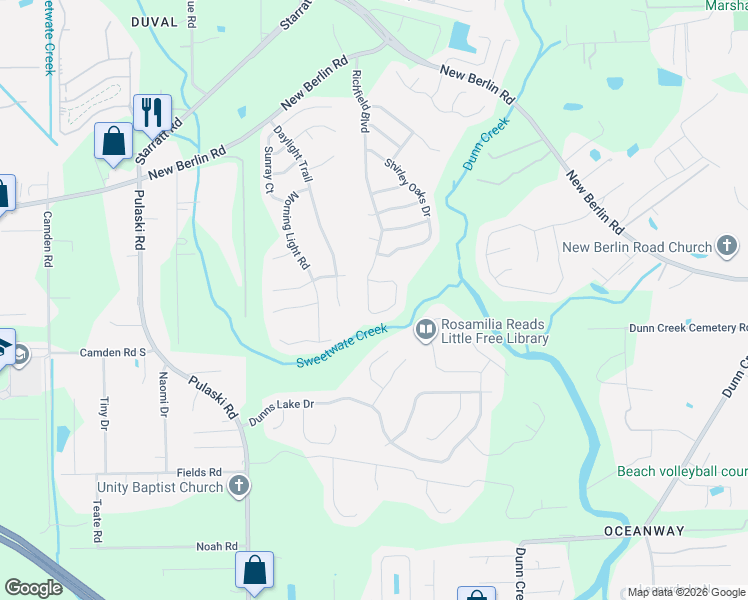 map of restaurants, bars, coffee shops, grocery stores, and more near 12461 Richfield Boulevard in Jacksonville