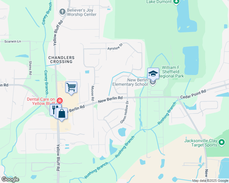 map of restaurants, bars, coffee shops, grocery stores, and more near 12520 Brahma Bull Circle West in Jacksonville