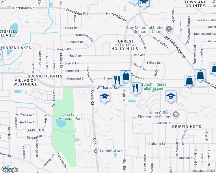 map of restaurants, bars, coffee shops, grocery stores, and more near 1808 Lilac Dr in Tallahassee