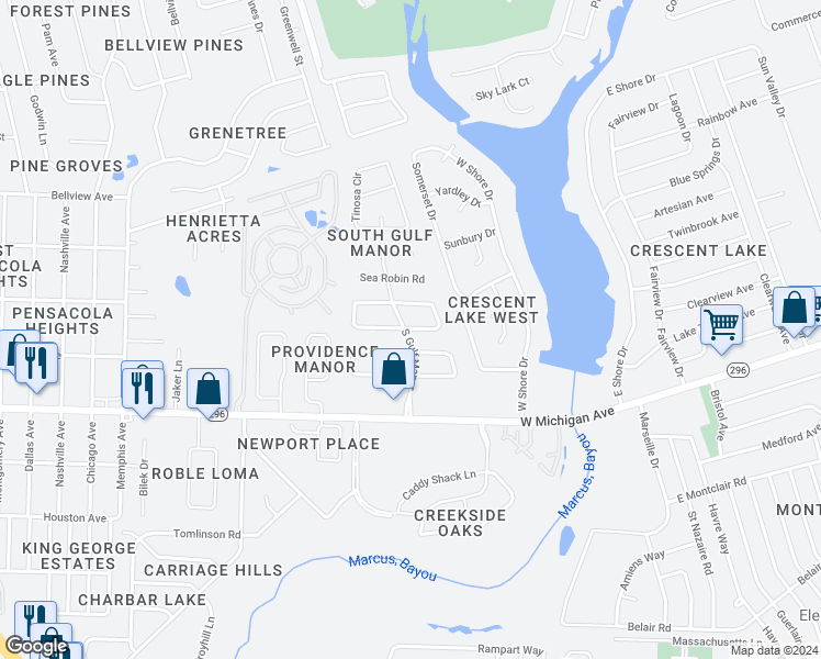 map of restaurants, bars, coffee shops, grocery stores, and more near 5960 South Gulf Manor in Bellview