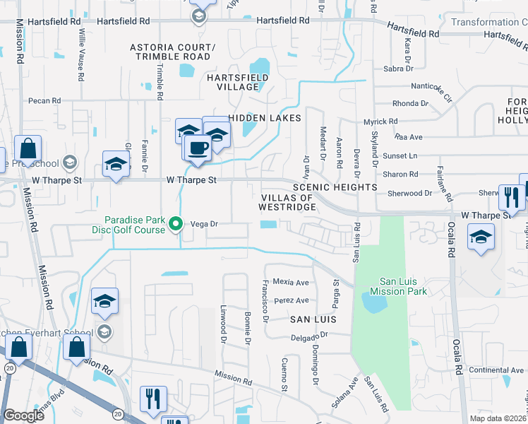 map of restaurants, bars, coffee shops, grocery stores, and more near 1794 Falconcrest Street in Tallahassee