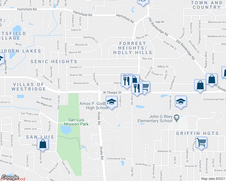 map of restaurants, bars, coffee shops, grocery stores, and more near 1800 Lilac Lane in Tallahassee
