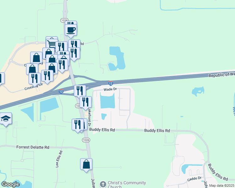map of restaurants, bars, coffee shops, grocery stores, and more near 27279 West Lakeside Drive in Denham Springs
