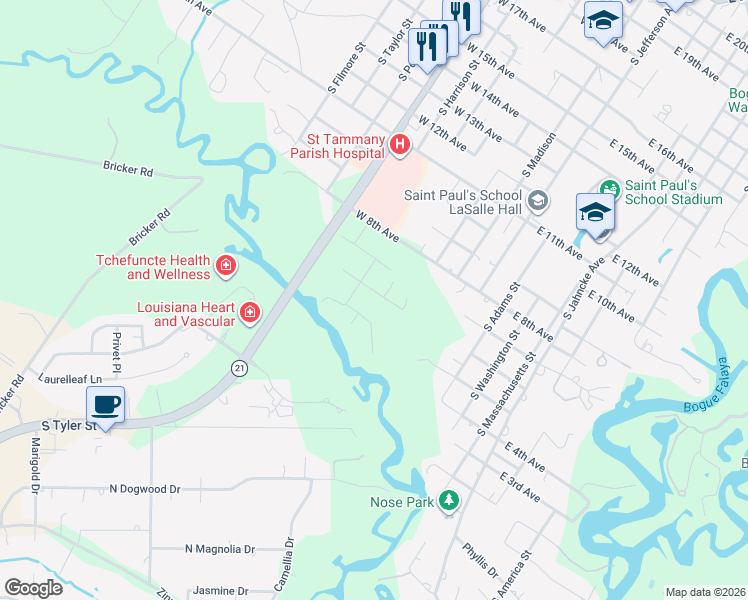 map of restaurants, bars, coffee shops, grocery stores, and more near 323 West 6th Avenue in Covington