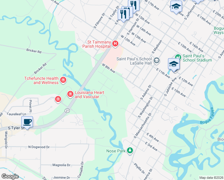 map of restaurants, bars, coffee shops, grocery stores, and more near 323 West 6th Avenue in Covington