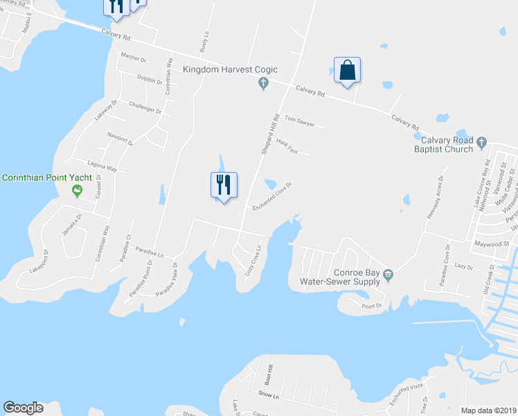 map of restaurants, bars, coffee shops, grocery stores, and more near 13560 Enchanted Cove Drive in Willis