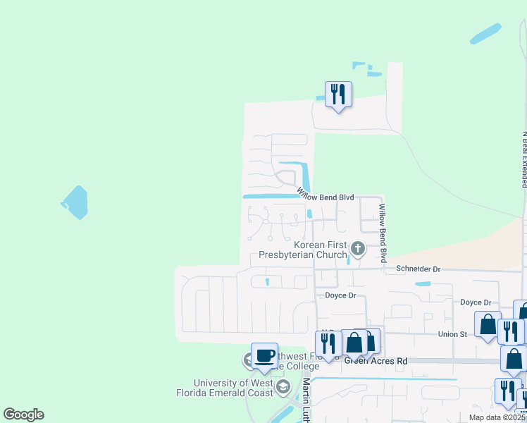 map of restaurants, bars, coffee shops, grocery stores, and more near 2202 Nancy's Path in Fort Walton Beach