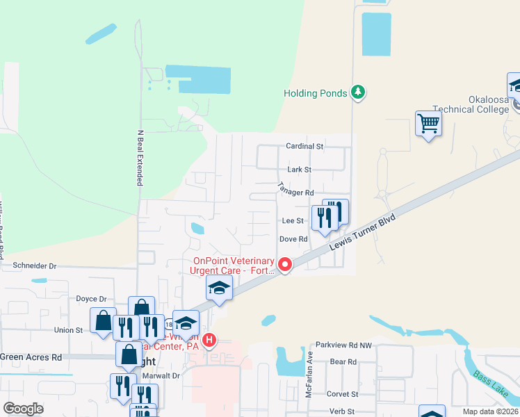 map of restaurants, bars, coffee shops, grocery stores, and more near 1958 Chesapeake Ridge in Fort Walton Beach