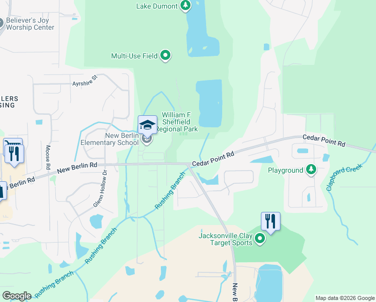 map of restaurants, bars, coffee shops, grocery stores, and more near 3713 Cedar Point Road in Jacksonville