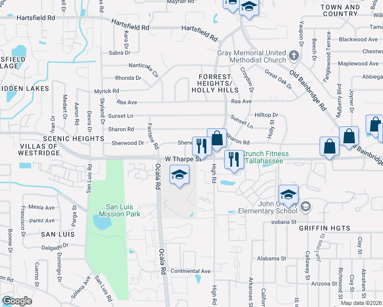 map of restaurants, bars, coffee shops, grocery stores, and more near 1726 County Road 158 in Tallahassee