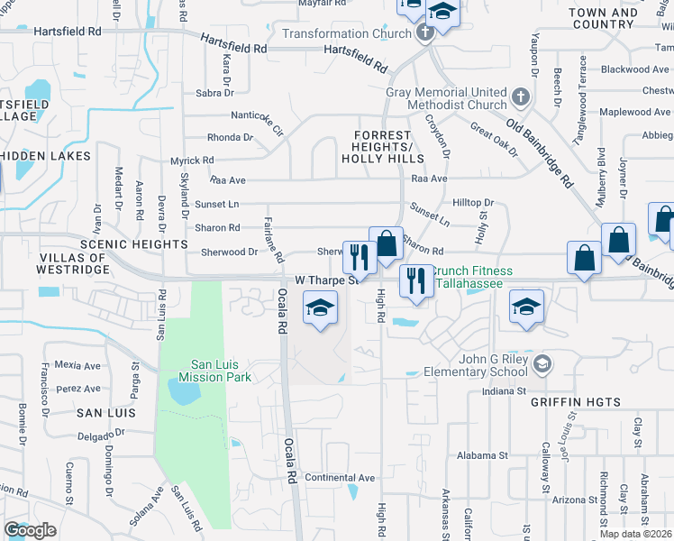 map of restaurants, bars, coffee shops, grocery stores, and more near 1726 County Road 158 in Tallahassee