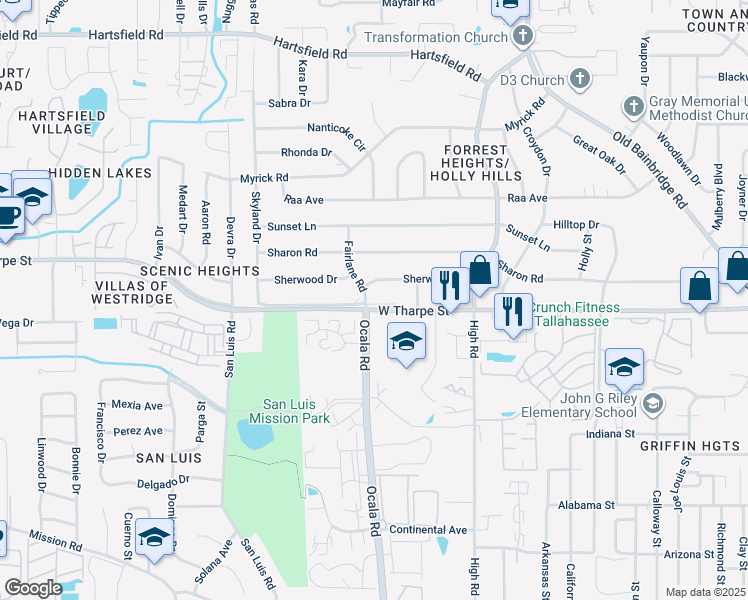 map of restaurants, bars, coffee shops, grocery stores, and more near 2017-2020 Ocala Road in Tallahassee