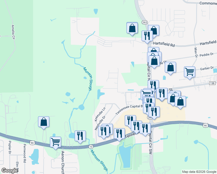 map of restaurants, bars, coffee shops, grocery stores, and more near 5335 Falling Star Road in Tallahassee