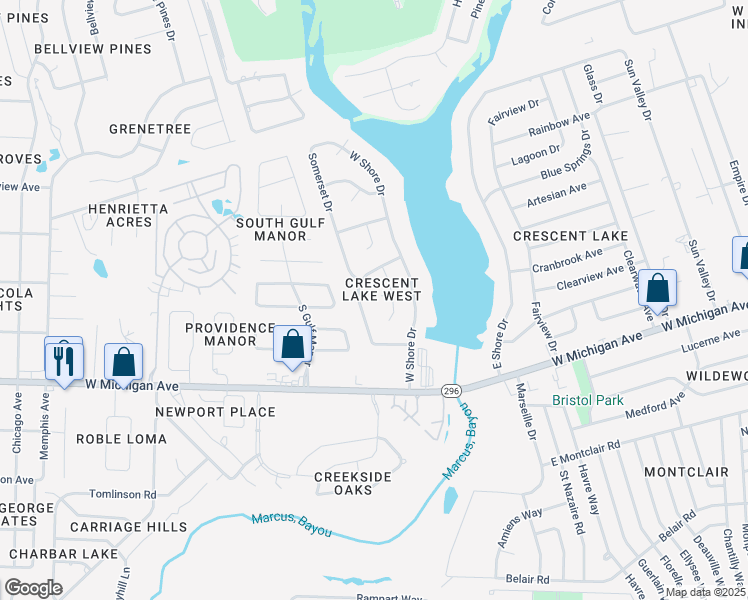 map of restaurants, bars, coffee shops, grocery stores, and more near 5705 Mifflin Avenue in Pensacola