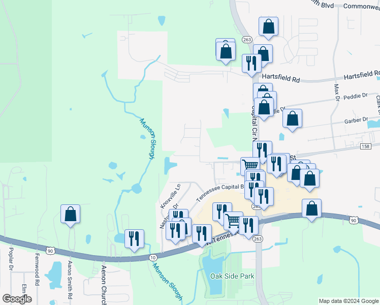 map of restaurants, bars, coffee shops, grocery stores, and more near 5320 Falling Star Road in Tallahassee