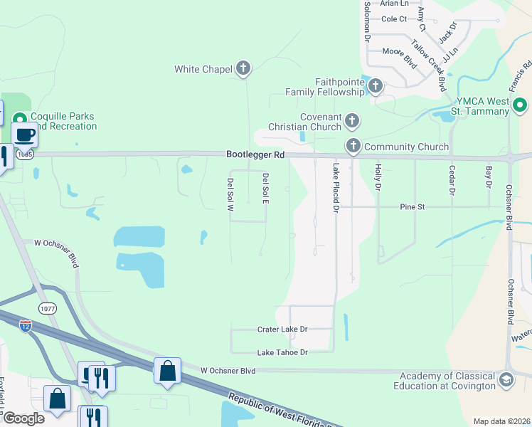 map of restaurants, bars, coffee shops, grocery stores, and more near Del Sol East in Covington